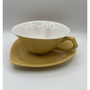 Mary Kay Teacup Saucer Set Yellow Ceramic Heart Shape Vintage Collectible